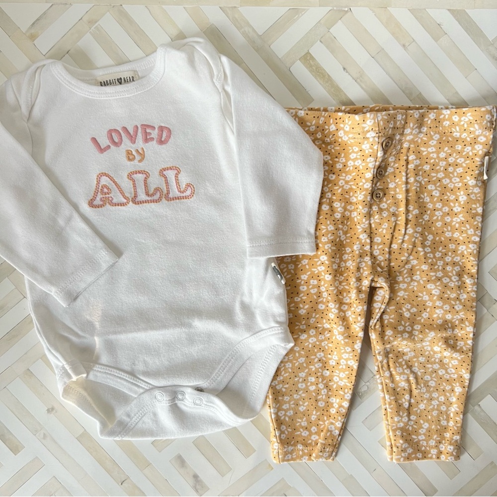 RABBIT + BEAR Organic Cotton Floral Outfit, 6mo